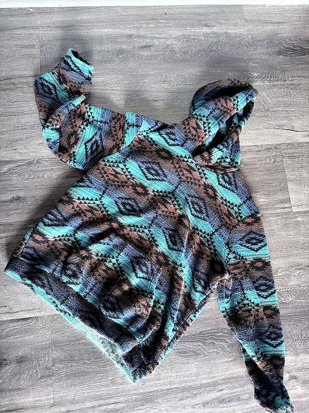 Abstract Pattern Hoodie in Blue & Brown Like New